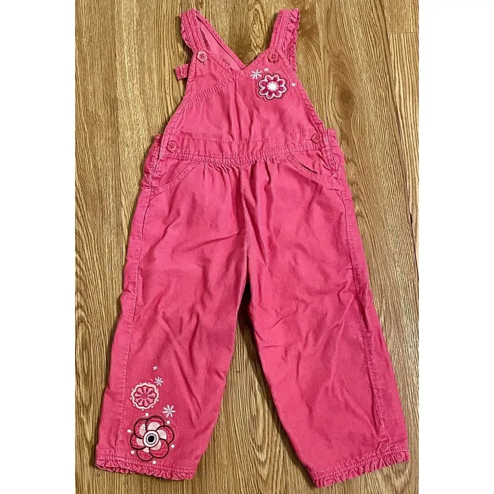 Osh Kosh B'Gosh Vestbak Overalls Sz 24 Mo Hot Pink Corduroy Embellished Snap Leg